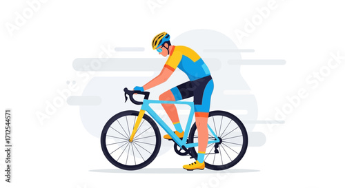 Cyclist Riding Bicycle With Protective Gear And Aerodynamic Form In Vector Design