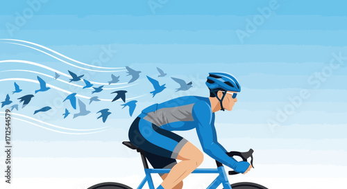 Cyclist Soaring Alongside Vector Birds: A Modern Depiction of Freedom and Speed