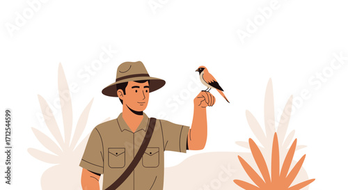Encounter Between Man And Bird, A Symbiotic Moment Captured In Nature's Realm