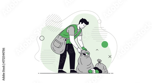 Dedicated Person Collecting Trash, Contributing To A Better Environment And Community
