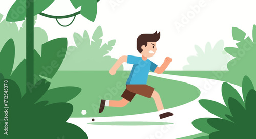Energetic Young Person Running Through Lush Green Park Environment During Daytime