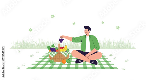 Enjoying A Relaxed Picnic On A Sunny Day With Delicious Fresh Fruit Abundance