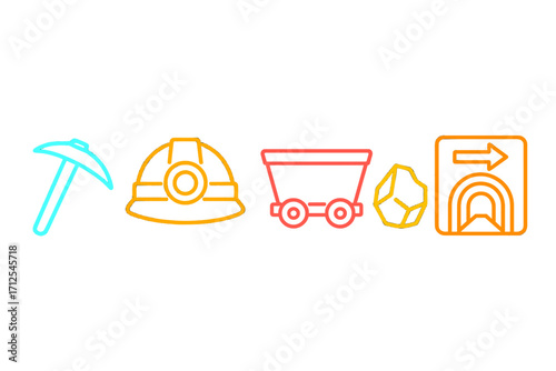 Mining tools and symbols representing underground work in a modern context