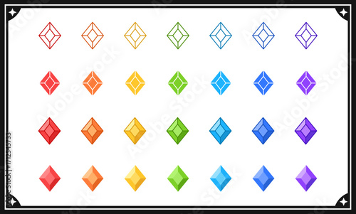 Diamond Icons collection. Rainbow jewelry outline icons set. vector illustration