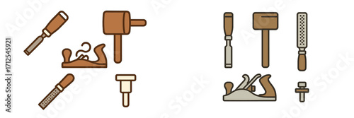 Various woodworking tools displayed for crafting and carpentry projects in a neat arrangement showcasing practical equipment