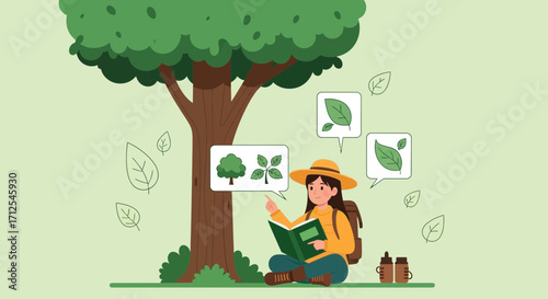 Enthralled Student Exploring Botany Knowledge Beneath a Bountiful Tree for Research