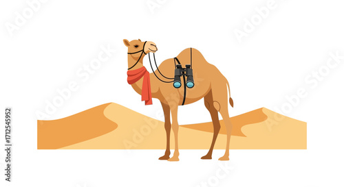 Desert Explorer: A Camels Journey Through Sandy Landscapes With Binoculars for Discovery