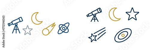 Exploring the night sky with telescopes and celestial symbols during a stargazing event at a local observatory