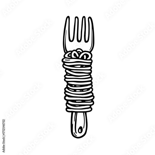 Vector design concept of kitchen utensils, a knife and fork held by a hand illustration