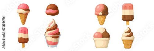 Various delicious ice cream treats displayed in different styles and shapes at a summer dessert showcase