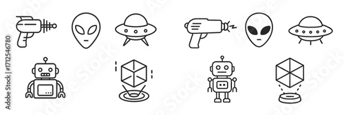 Unique collection of alien and robot icons featuring futuristic designs and imaginative concepts