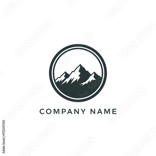 Mountain Peaks in Circle Logo Design for Outdoor Adventure Company.