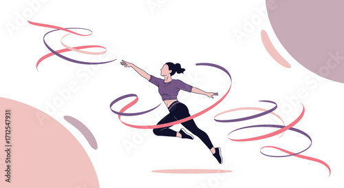 Dynamic Movement Depicted with Artful Curves and a Graceful Gymnastic Figure