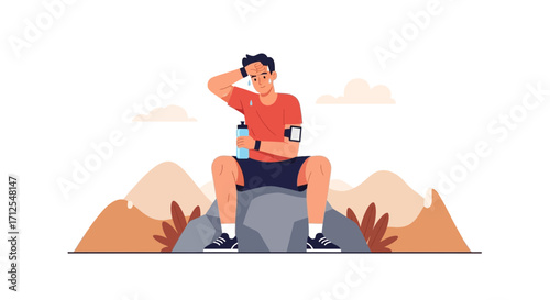 Exhausted Runner Pauses To Rest And Hydrate After A Vigorous Outdoor Run