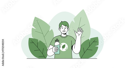 Eco-Conscious Individual Smiling And Greeting While Promoting Environmental Sustainability