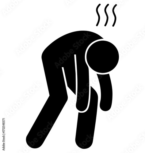Tired exhausted person icon suffering from heat, hot weather and fatigue silhouette