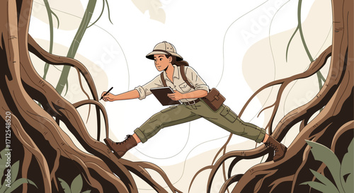 Explorer Charts Nature, Navigating Roots, Observing, Journaling the Jungle Landscape