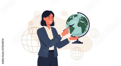Educator Explaining Geographical Concepts With Globe Depicting Global Reach for Education