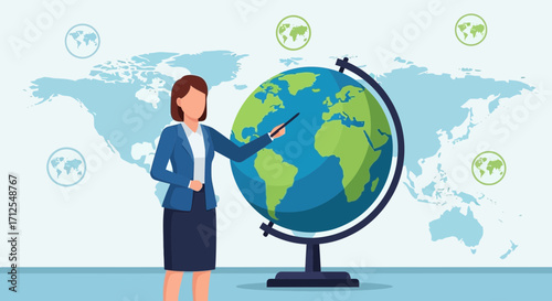 Educator Identifying Regions, Global Awareness, Geography Lesson, Knowledge, and Exploration