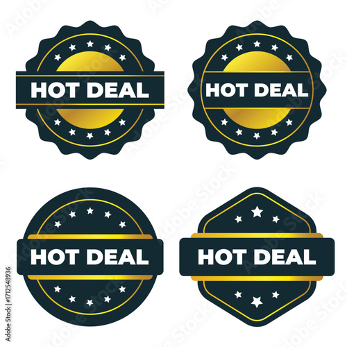 Hot Deal Badges. Gold and Dark Blue Labels for Marketing and Promotions