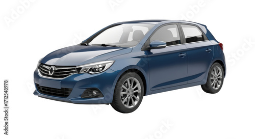 Isolated Blue Car Exterior Design, Automobile Studio Shot, Modern Hatchback, New Automotive
