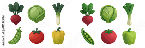 Colorful assortment of vegetables displayed in a fun and playful manner on a white background