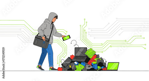 Electronic Gadget Overload Concept Depicting Modern Consumerism And Wastefulness