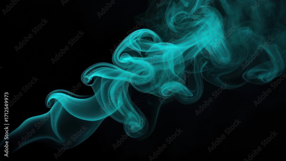 Fototapeta premium Teal smoke swirls against black background