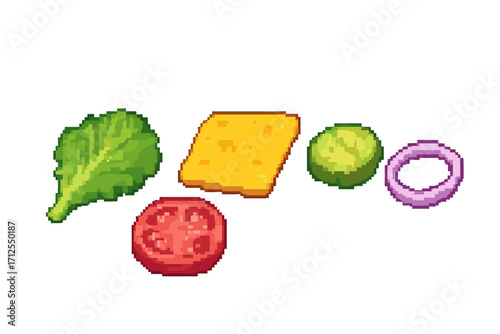 Fresh ingredients for a delicious sandwich displayed in colorful pixel art