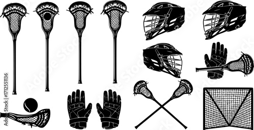Lacrosse equipment silhouettes, Lacrosse silhouettes, Lacrosse bundle silhouettes, Lacrosse stick silhouettes, Lacrosse , Lacrosse clipart set