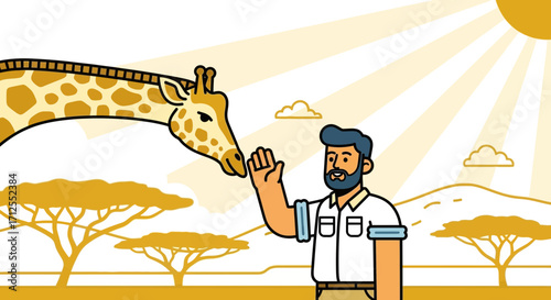 Gentle Encounter: A Playful Interaction Between a Caretaker and a Graceful Giraffe