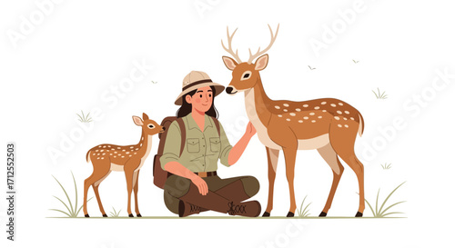 Gentle Encounter: A Wildlife Biologist Interacting Peacefully With Deer in Nature