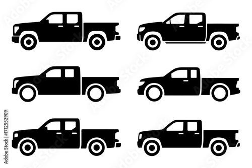  pickup truck silhouettes, each depicting unique design and style