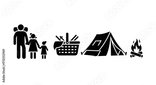 Family Outdoor Recreation Camping and Picnic Glyph Icons.