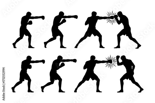 Dynamic silhouette of boxers engaged in intense combat
