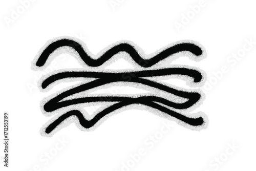 Hand drawn spray paint graffiti line squiggle. Sprayed smear, strikethrough design element. Doodle style sketchy line. Horizontal wavy strokes. Urban street art texture.