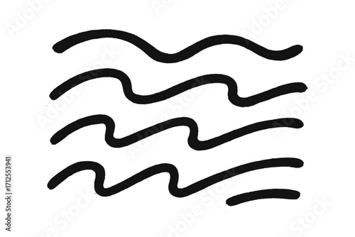 Hand drawn spray paint graffiti wavy lines collection. Black sprayed smear and strikethrough elements. Doodle style sketchy strokes. Urban street art vector design asset.
