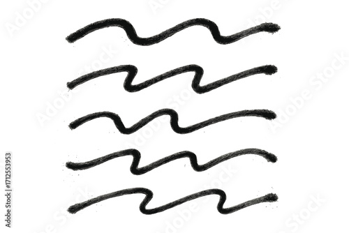Hand drawn spray paint graffiti line squiggle set. Sprayed wavy smear and strikethrough collection. Urban street art doodle style. Sketchy horizontal grunge strokes vector.