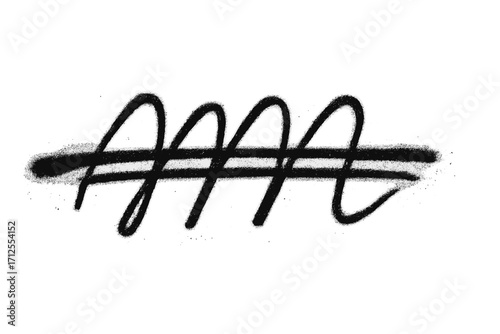 Hand drawn spray paint graffiti line squiggle. Sprayed smear strikethrough doodle. Sketchy wavy strokes with aerosol texture. Urban street art abstract design element. Vector.