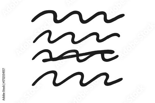 Hand drawn spray paint graffiti line squiggle set. Sprayed smear and strikethrough effect. Doodle style sketchy wavy strokes. Vector cartoon illustration of urban art elements.