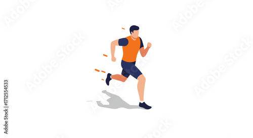 Energetic runner in motion with shadow in flat style
