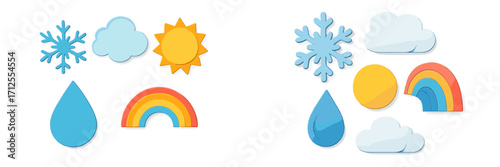 Colorful weather-themed cutouts displaying various elements of nature in a playful arrangement