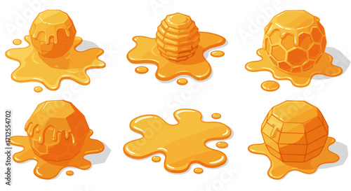 Glossy honey comb shapes with dripping effect