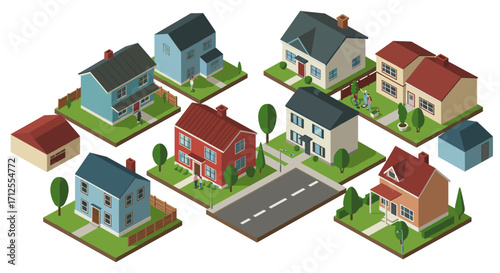 Charming suburban neighborhood with isometric house designs