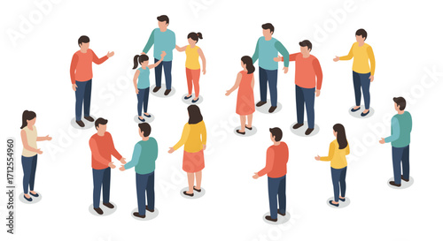 Isometric people engaging in social interaction and communication