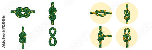 Different types of knots displayed in a clear step-by-step illustration for learning knot tying techniques