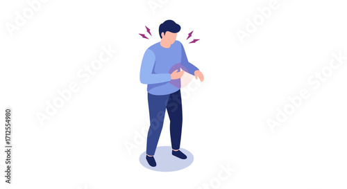 Isometric illustration of a person with back pain in casual clothing