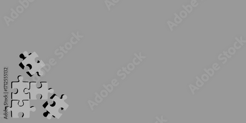 White puzzle pieces on grey background, top view. Space for text