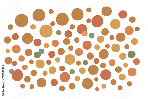 Abstract background with random colorful circles. Seamless retro polka dot pattern in earthy tones. Modern minimalist geometric vector texture for wallpaper, fabric, or web design.