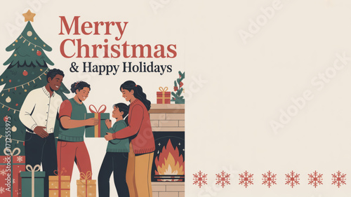 Family christmas celebration happy holidays vector illustration festive season holiday spirit and togetherness design